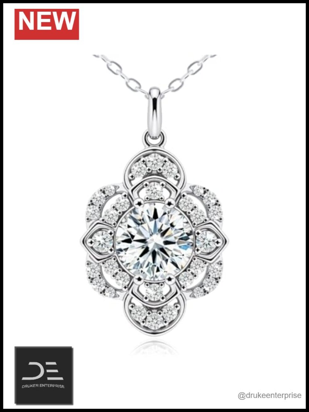 Moissanite Pendant Necklace 925 Sterling Silver Platinum Plated 18in Chain